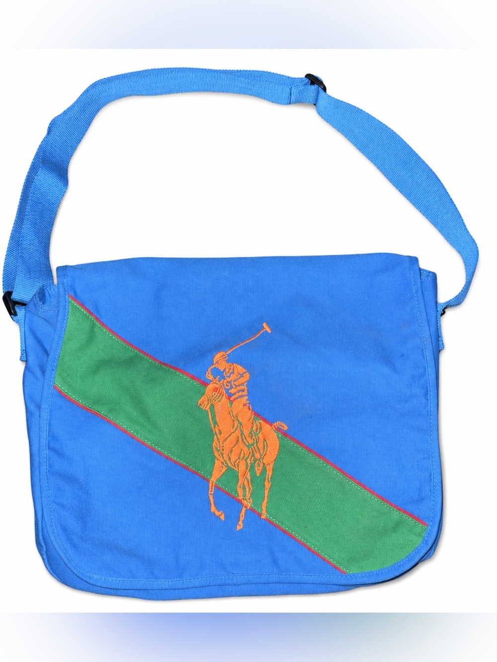 Polo Ralph Lauren Big Pony Canvas Messenger Bag Blue Green Crossbody